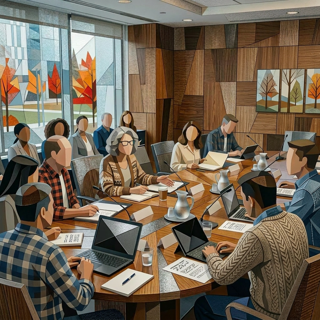 Corporate team discussing proposed budget in boardroom meeting